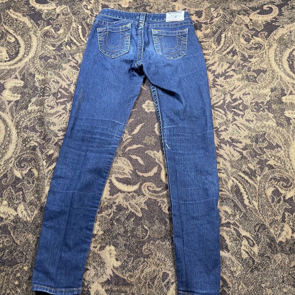 Vtg True Religion Jeans Womens Size 27 Blue Hi Rise Legging Embroidered USA - Picture 8 of 10